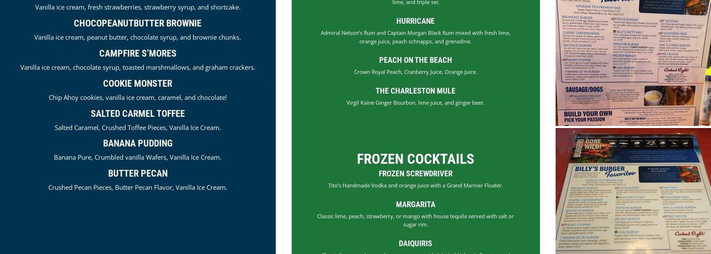 Big Billy's Burger Joint Menu