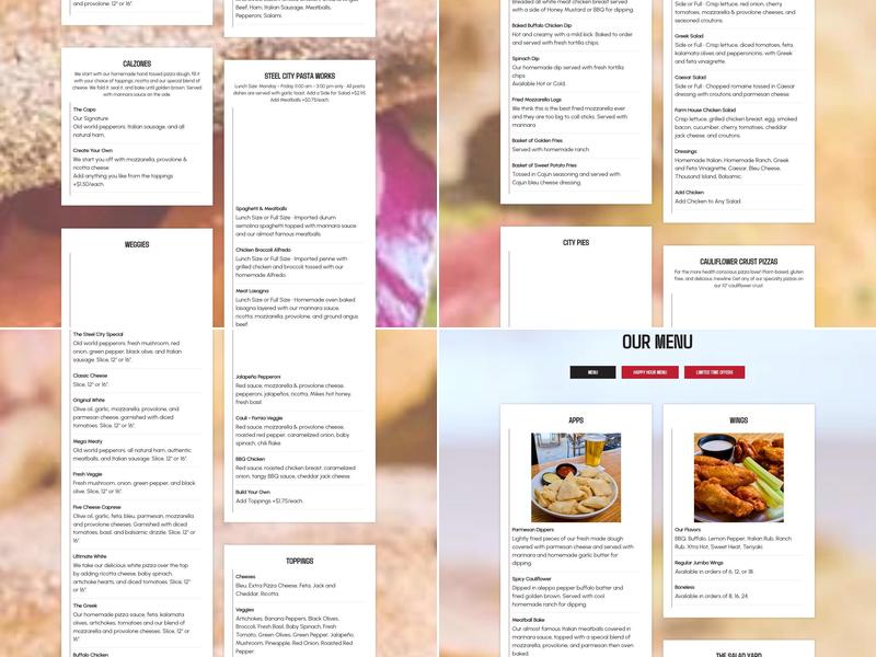 Steel City Pizza Menu