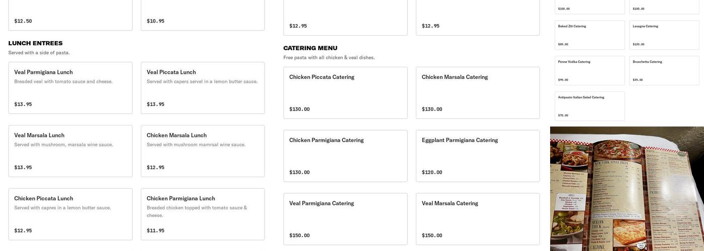 Ciao Bella Pizza & Pasta Menu