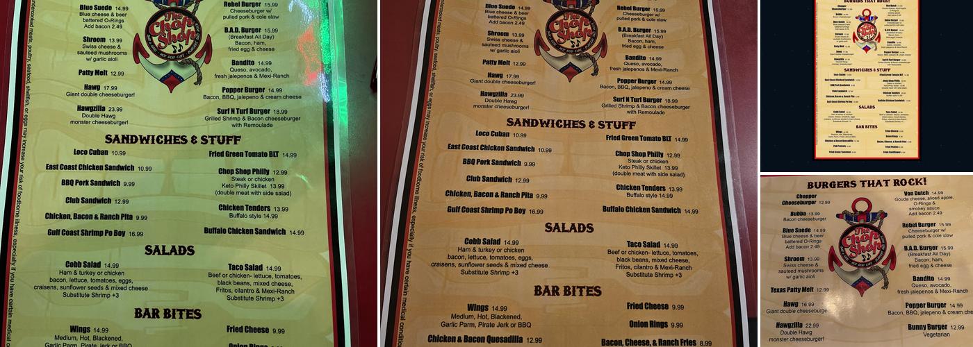 The Chop Shop Menu