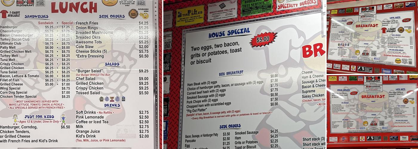 S&L Restaurant Menu