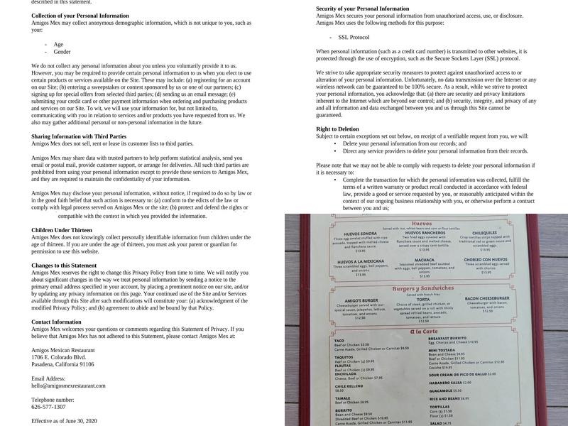 Amigo's Restaurant and Cantina Menu