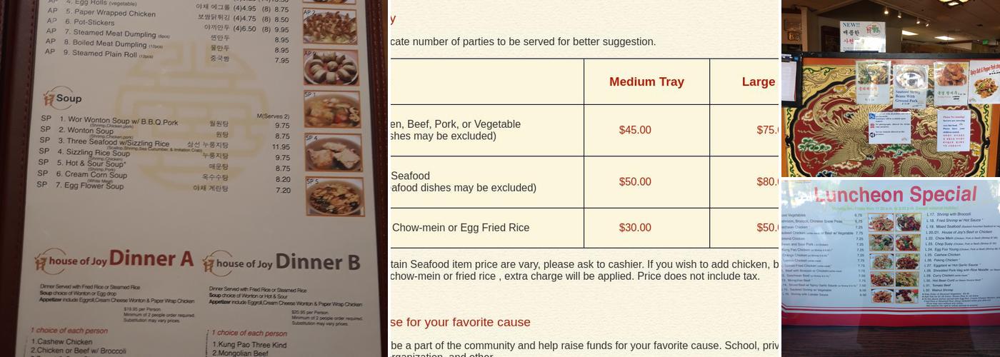 House of Joy Chinese Restaurant Menu