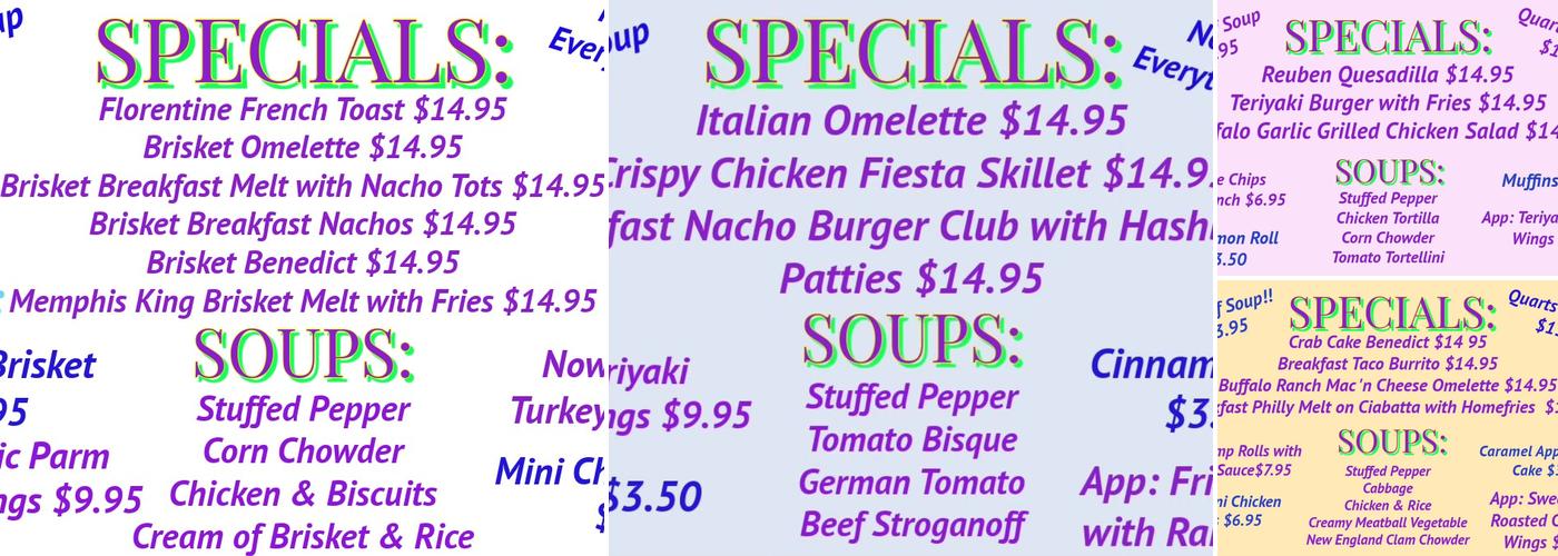 J&T's Family Cafe Menu