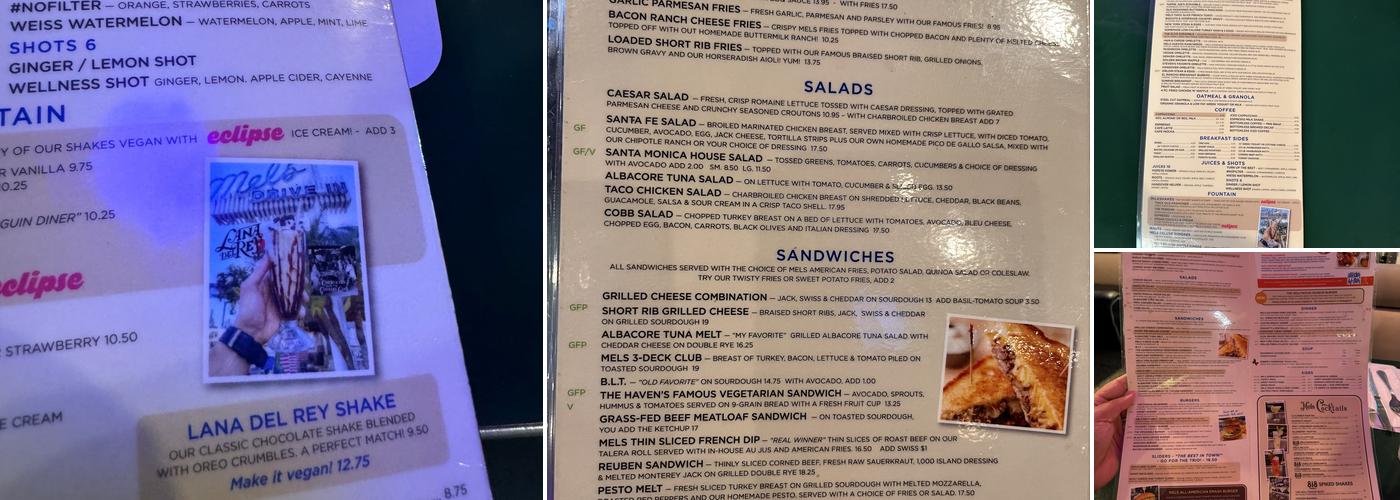Mel's Drive-In Hollywood Menu