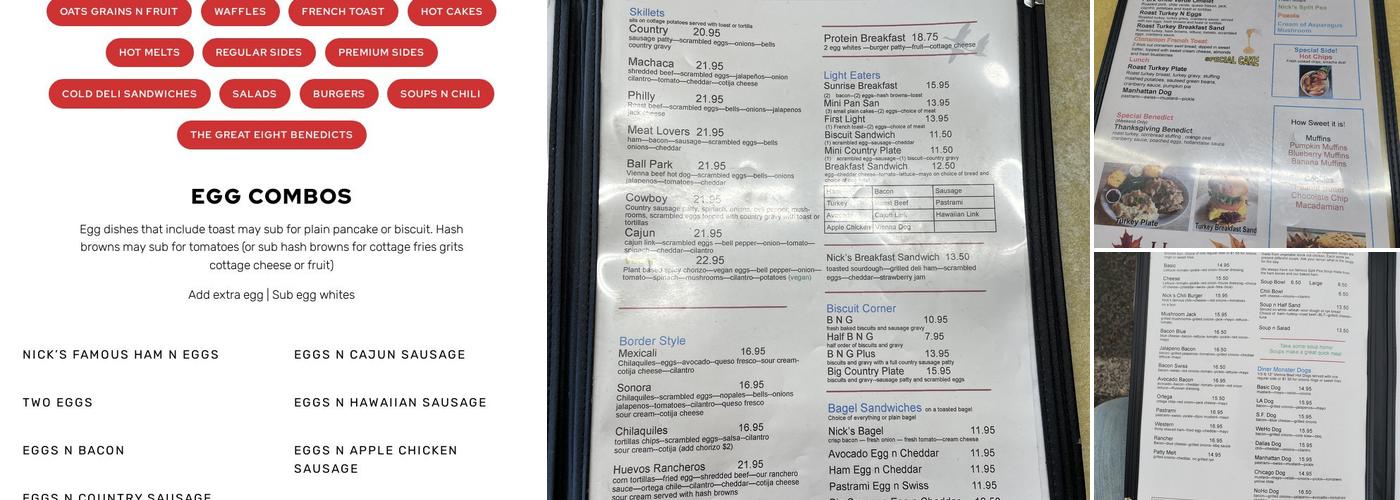 Nick's Cafe Menu
