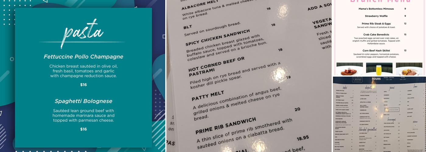 Horseless Carriage Restaurant Menu