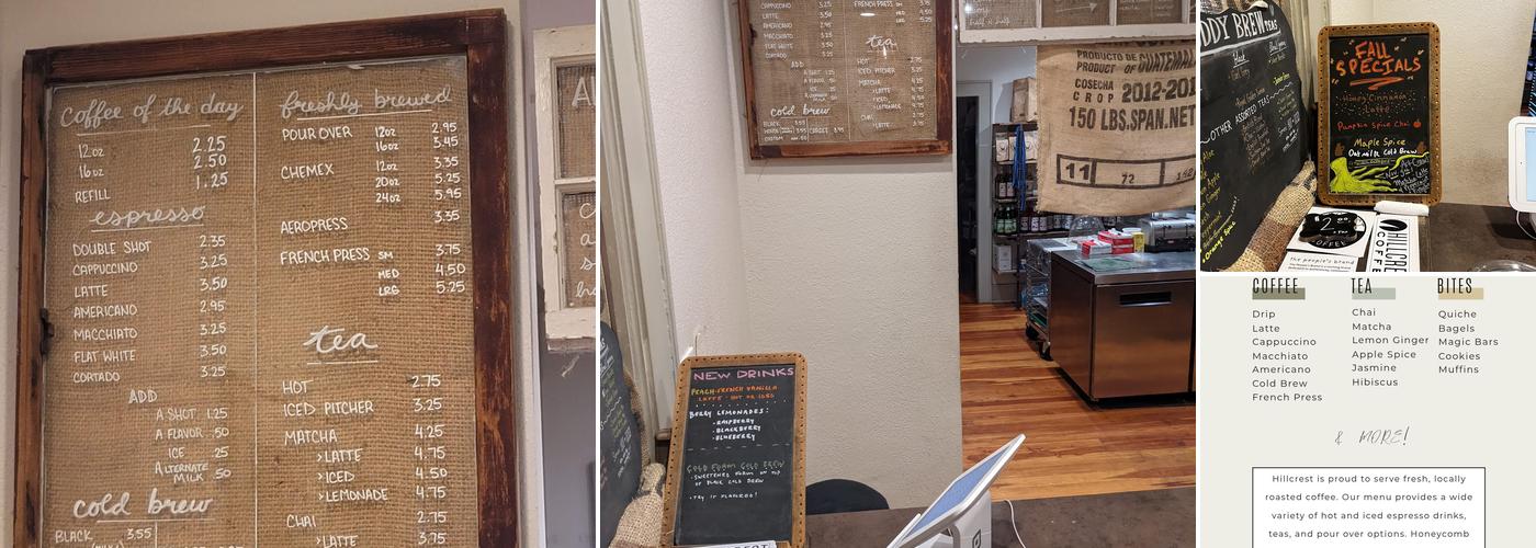 Hillcrest Coffee Menu