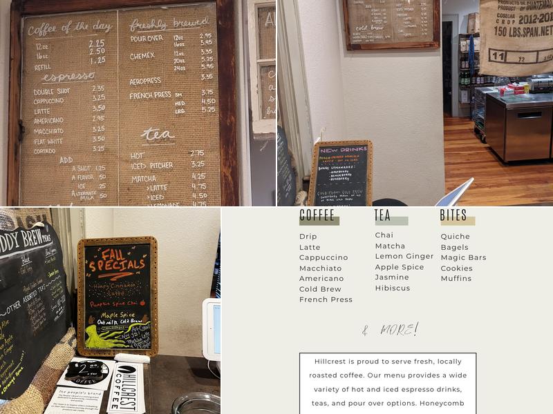 Hillcrest Coffee Menu