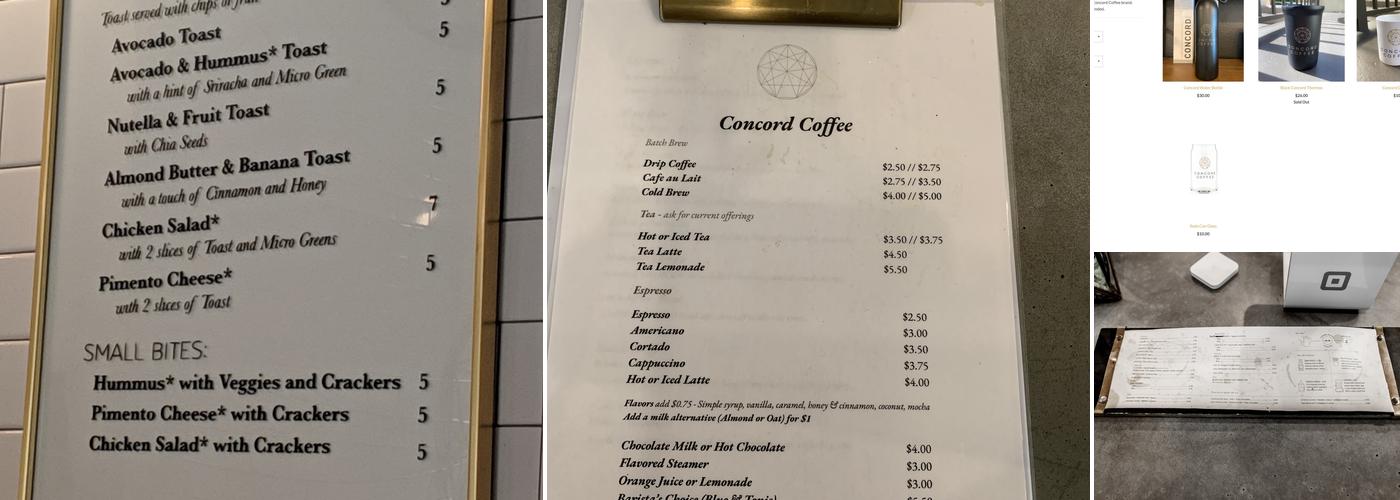 Concord Coffee Menu