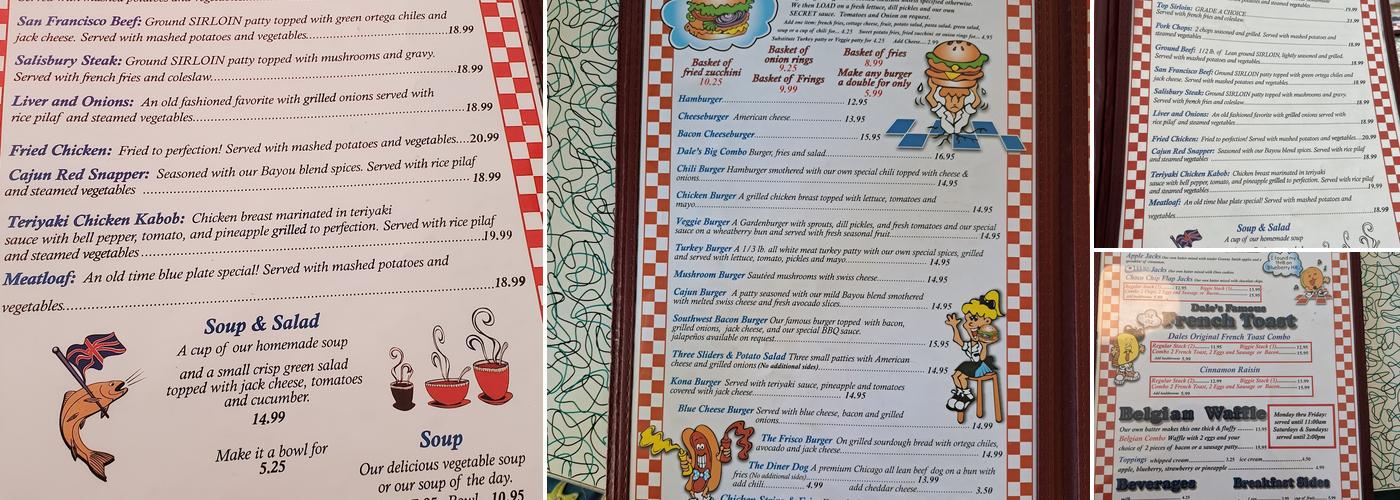 Dale's Diner Menu