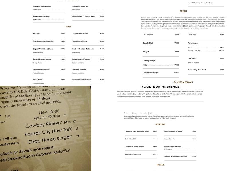 Arroyo Chop House Menu