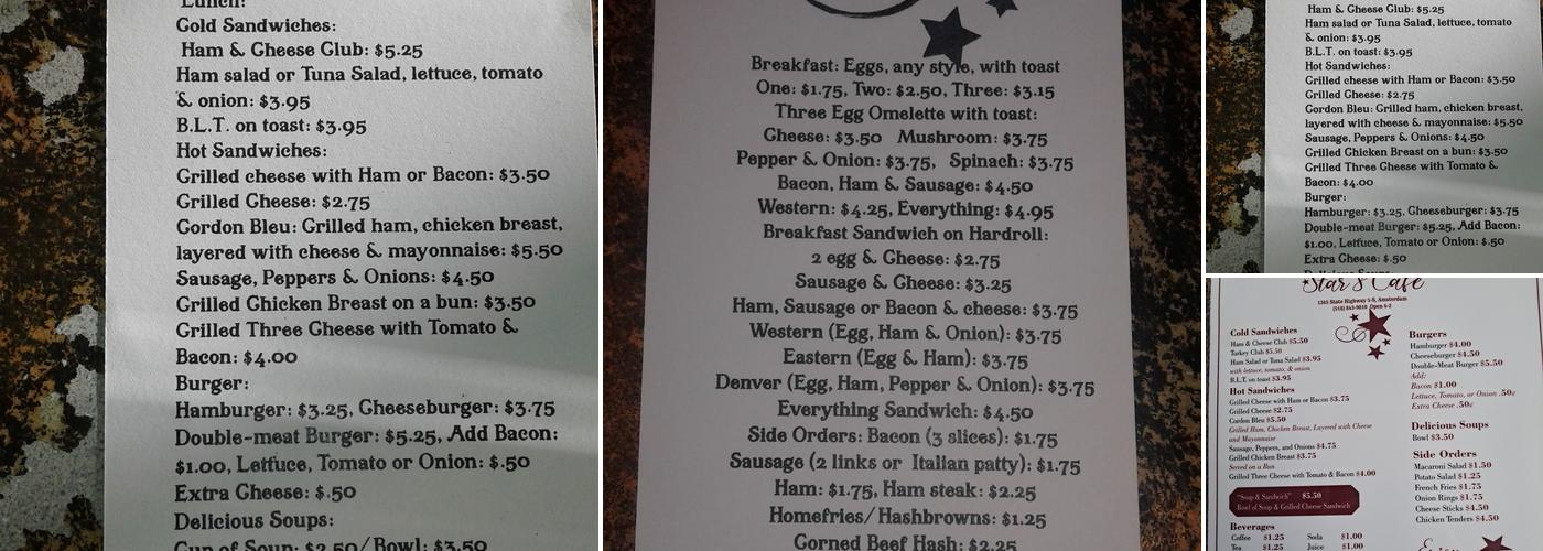 Star's Cafe Menu