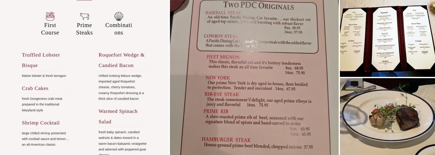 Pacific Dining Car Menu