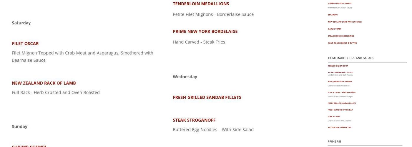 Taylor's Steak House Menu