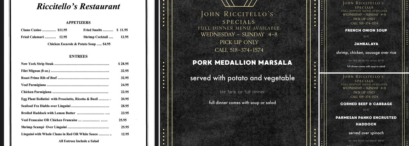 John Riccitello Restaurant Menu