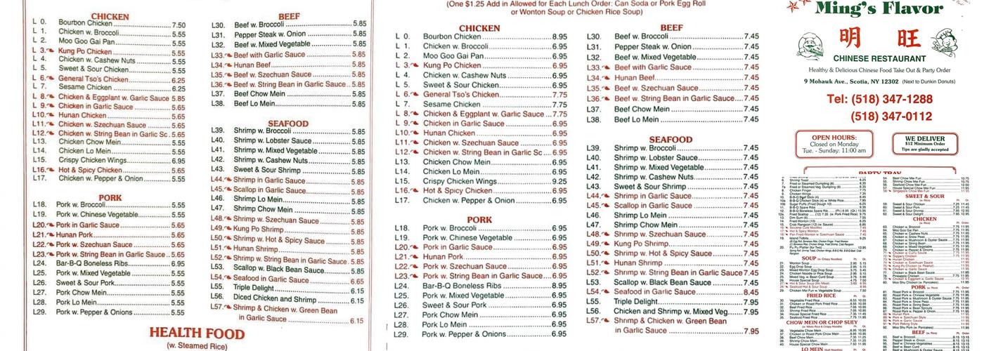Ming's Flavor Chinese Restaurant (in Scotia) Menu