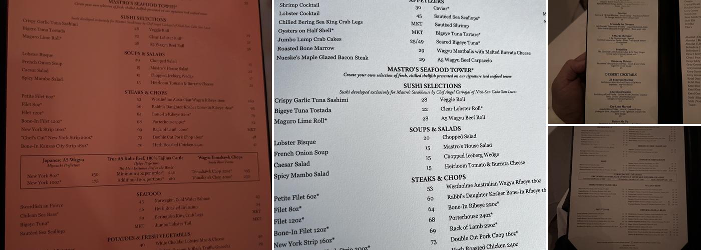 The Penthouse at Mastro's Menu