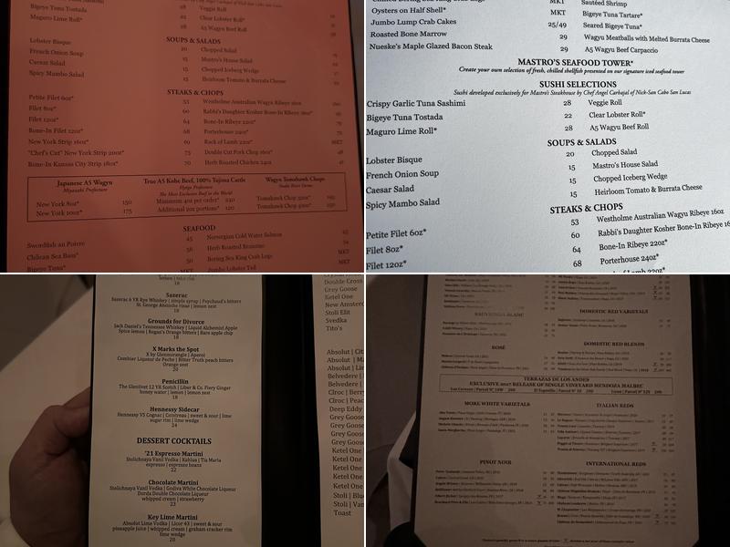 The Penthouse at Mastro's Menu