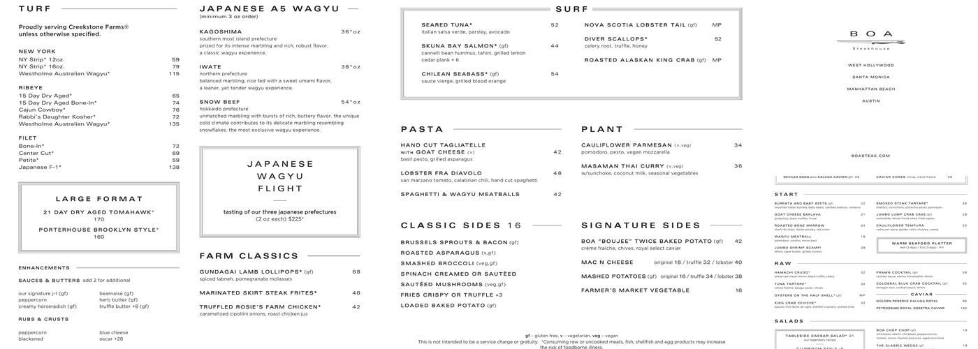 BOA Steakhouse Menu