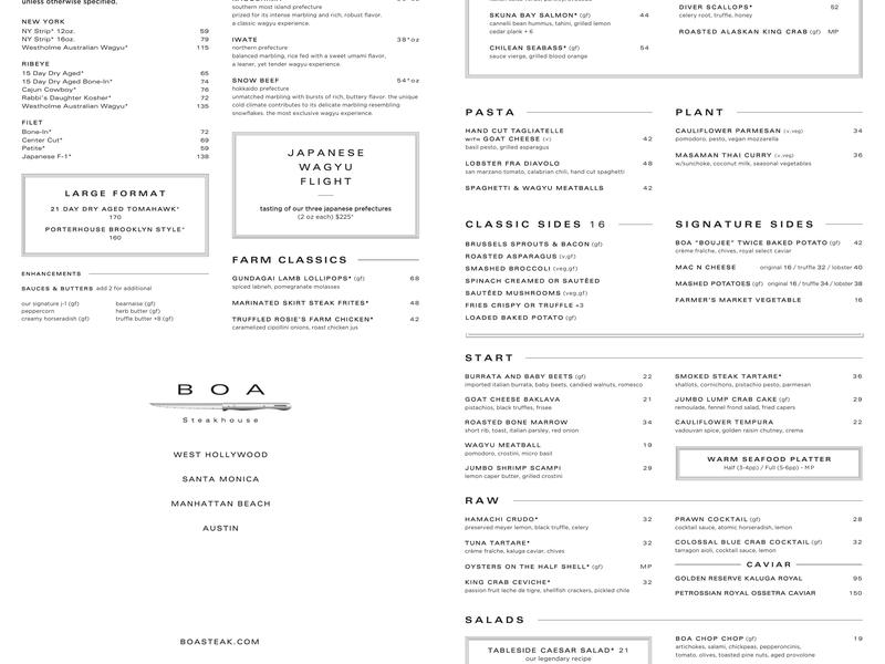 BOA Steakhouse Menu
