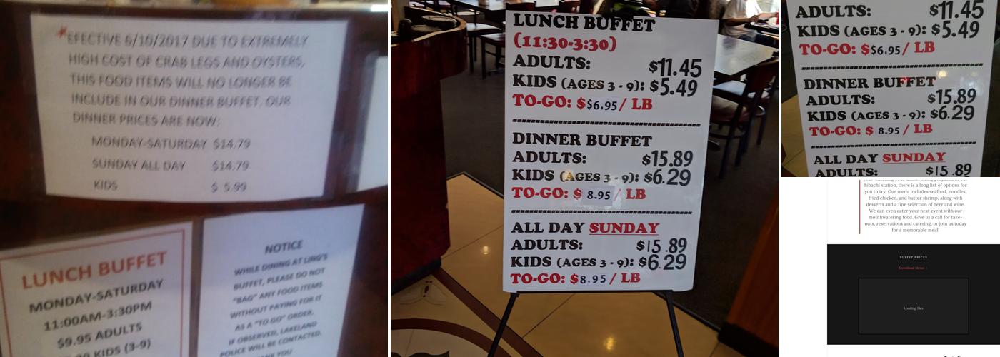 Ling's Buffet Menu