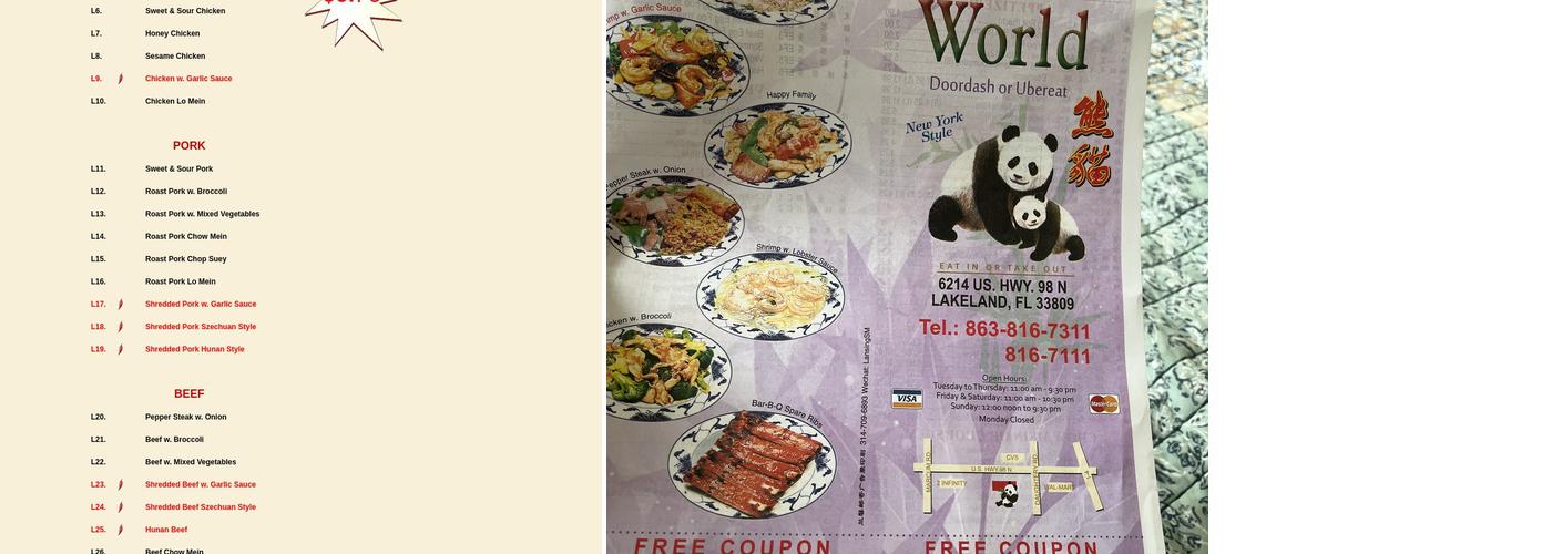 Panda World Menu