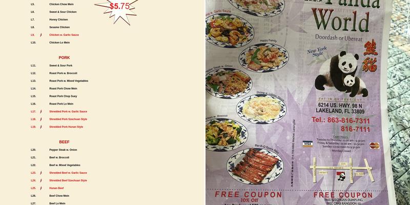 Panda World Menu