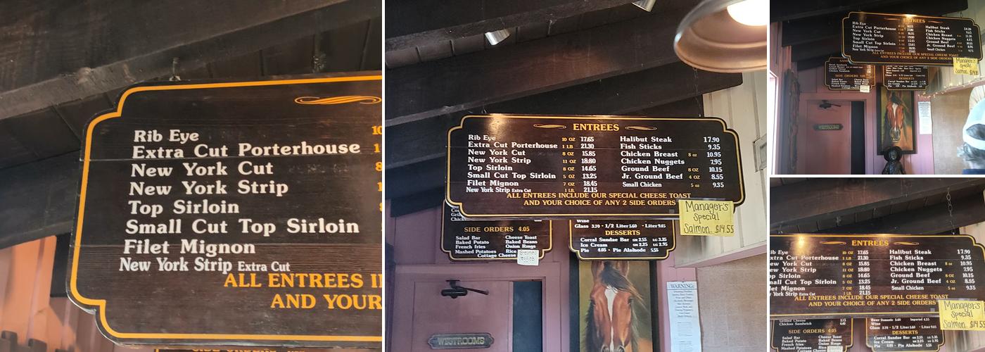 Steak Corral Restaurants Menu