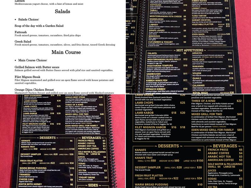 Eden Garden Bar & Grill Menu