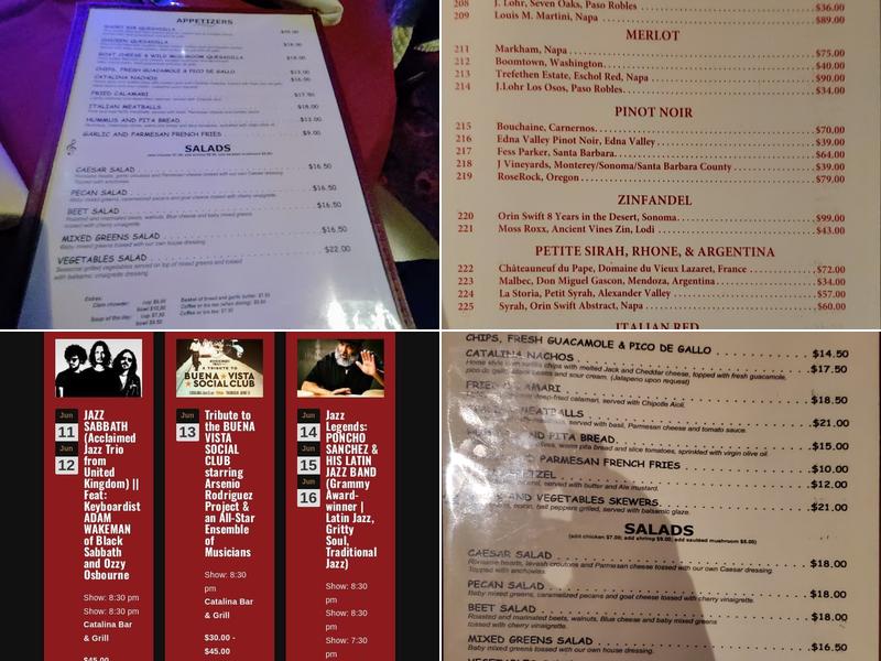Catalina Jazz Club Menu