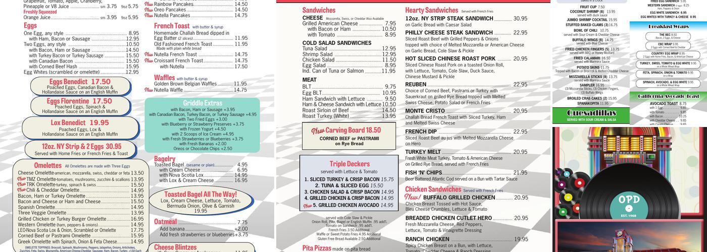 On Parade Diner Menu