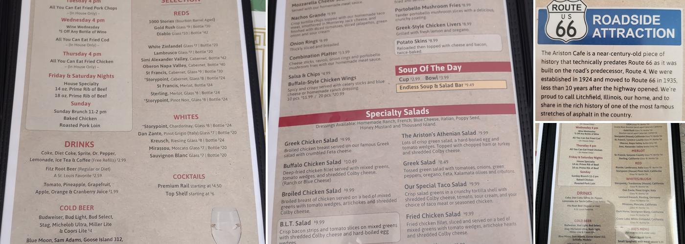 The Ariston Cafe Menu