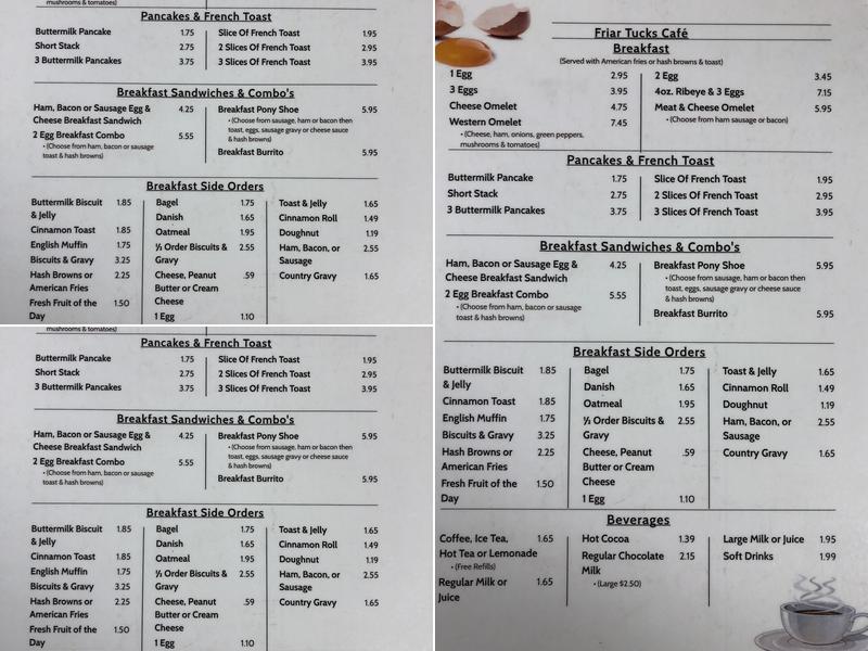 Friar Tucks Cafe Menu