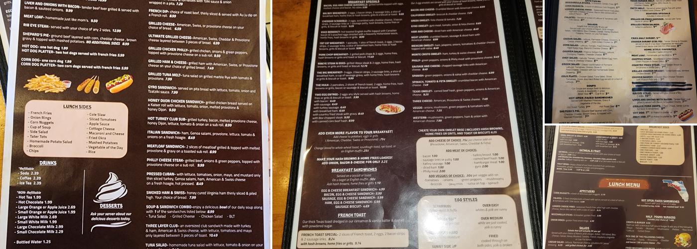 Cozy Oaks Restaurant Menu