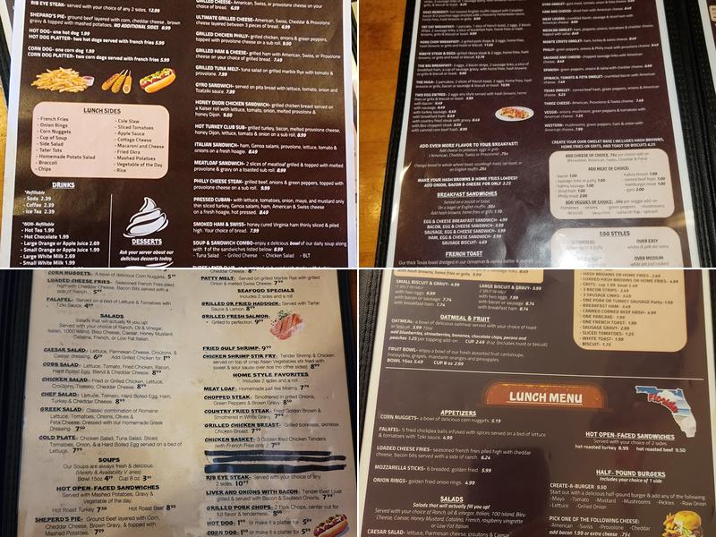 Cozy Oaks Restaurant Menu