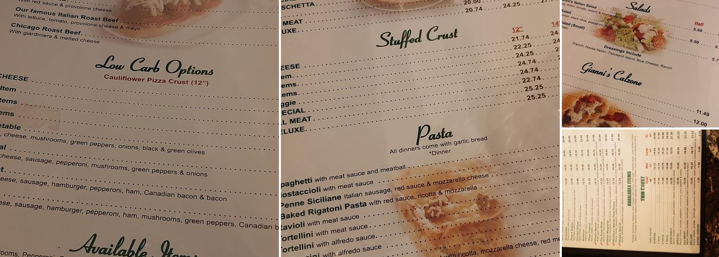 Gianni's Pizza & Italian Ristorante Menu