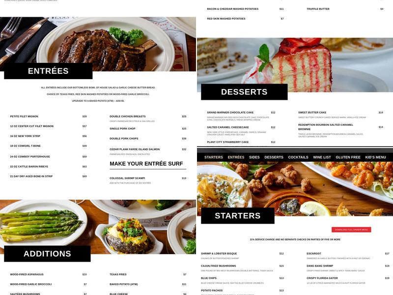 Texas Cattle Company Menu