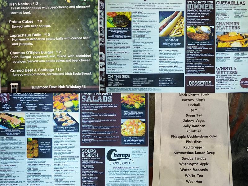 Champs Sports Bar & Grill Menu