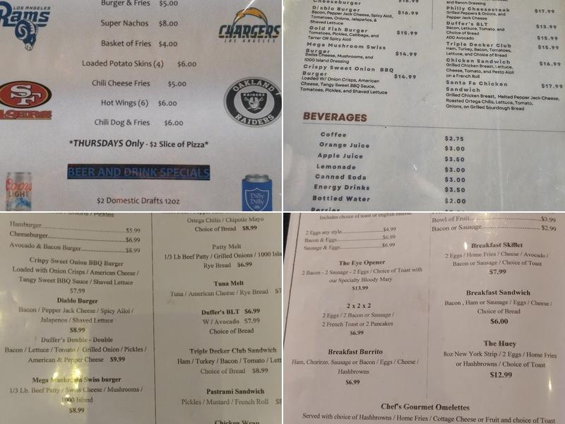 Duffer's Bar & Grill Menu