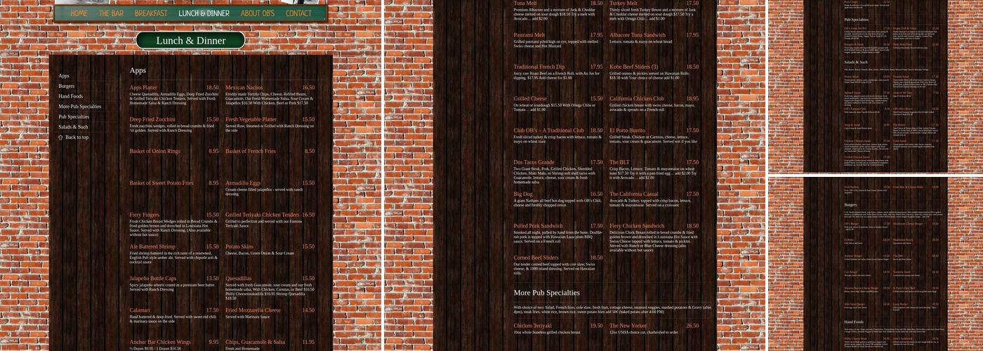 OB's Pub & Grill Menu