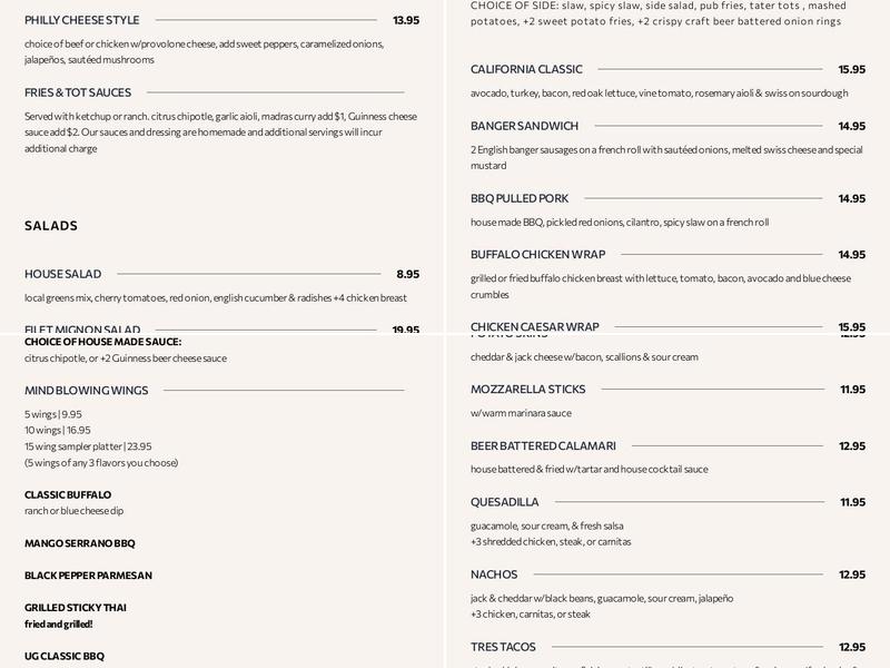 Underground Pub & Grill Menu