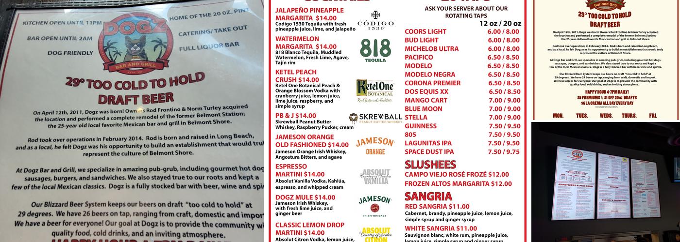 Dogz Bar & Grill Menu