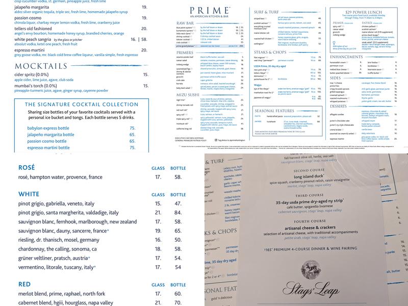 Prime: An American Kitchen & Bar Menu
