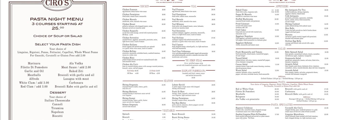 Ciro's Menu