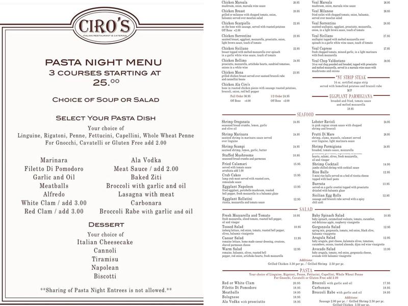 Ciro's Menu