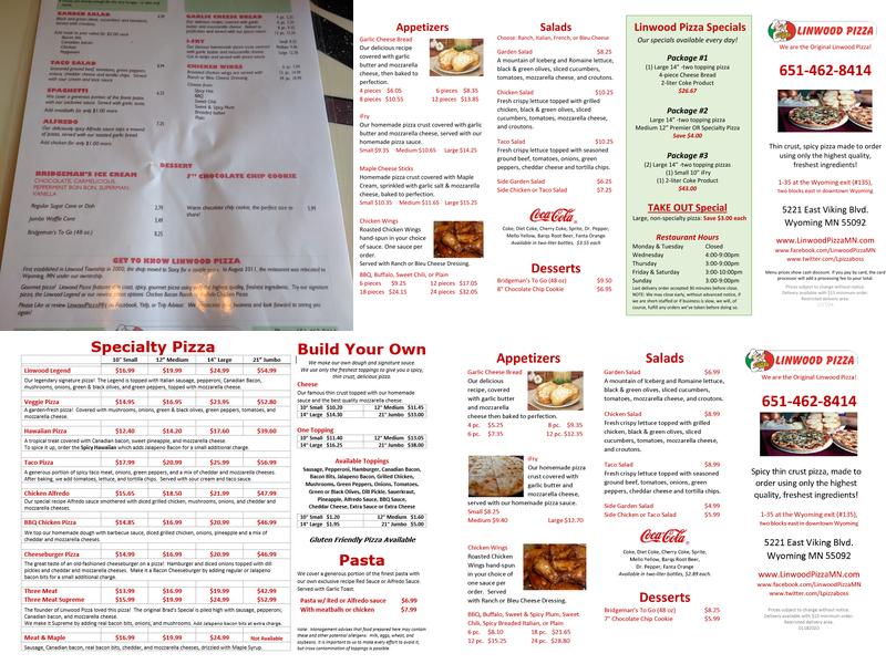 Linwood Pizza Menu