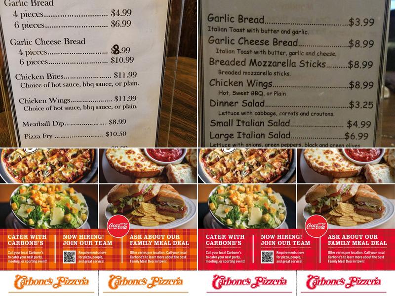 Carbone's Pizzeria Menu