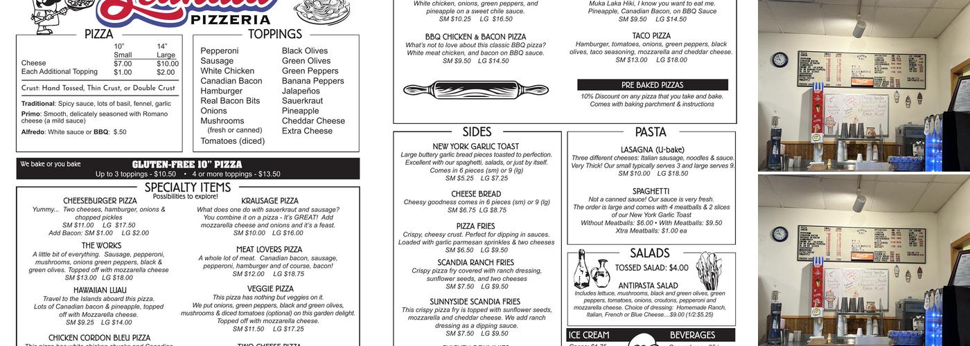 Scandia Pizzeria Menu