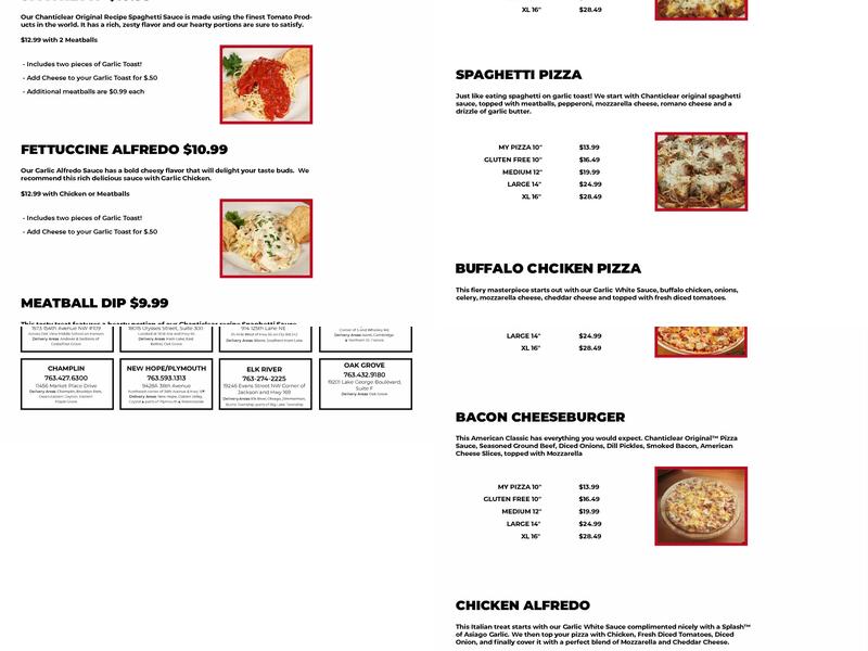 Chanticlear Pizza Menu